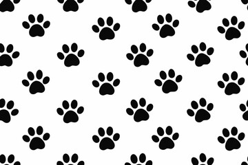 Seamless Pattern of Black Paw Prints on White Background