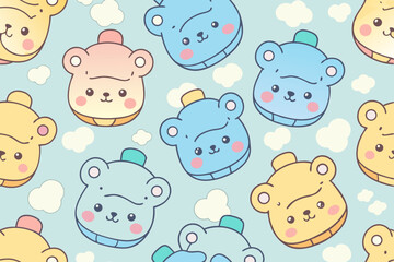 Cute Cartoon Bear Seamless Pattern Pastel Colors Baby Design