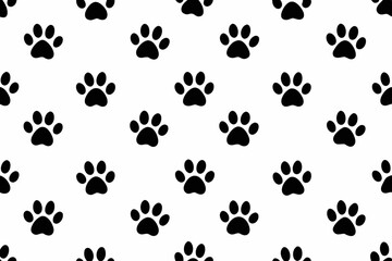 Seamless Pattern of Black Paw Prints on White Background