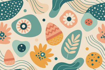 Abstract Easter Pattern with Pastel Colors and Floral Elements