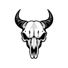 Detailed Grayscale Wildlife Bull Skull Illustration