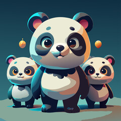 Adorable Cartoon Pandas Family Group Illustration
