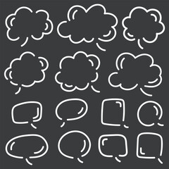 Vector illustration of hand-drawn speech bubbles with rounded shapes and white outlines on a dark background. Suitable for comics, UI design, chalkboard themes, and social media graphics.