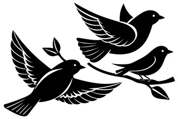 Three Black Birds Silhouette Design Peace Dove Branch