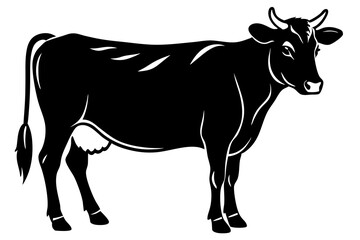 Black and White Silhouette of a Cow Standing