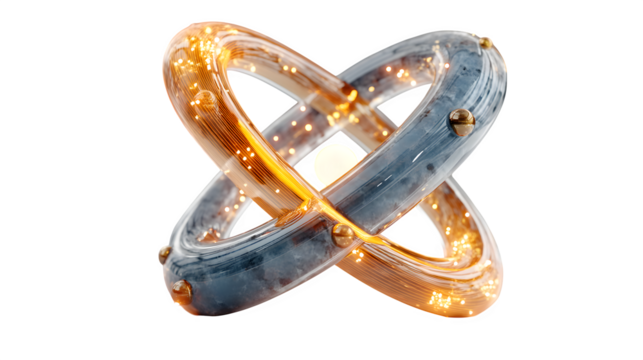 A glowing 3D atom icon with orbiting electrons, representing science and innovation, placed on white --ar 16:9 --v 7.0 --s 750