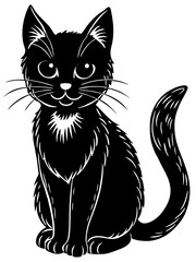 Cute Black Kitten Sitting Illustration Graphic Design