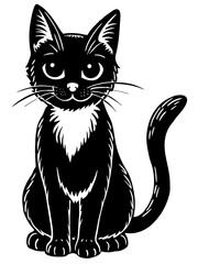 Adorable Black Cat Illustration Sitting Pretty White Background