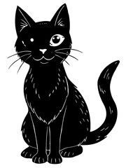 Cute Black Cat Illustration Sitting Silhouetted Graphic Design