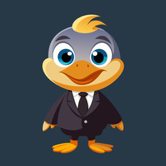Cute Cartoon Duck Wearing a Suit Business Character Illustration