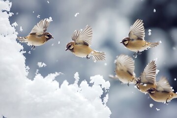 snowflakes frozen mid flight in crystal birds