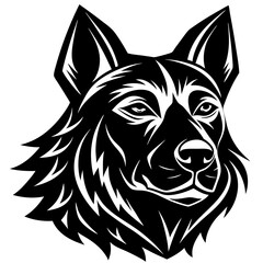 Stylized German Shepherd Dog Head Black and White Vector Illustration