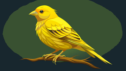 Vibrant Yellow Canary Bird Perched on Branch Illustration