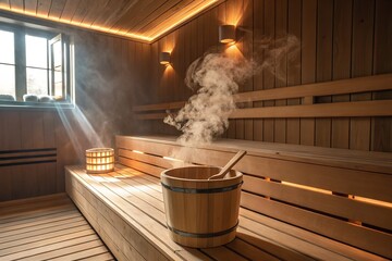 Burning incense sticks create a fragrant, hot steam in the wooden interior of a Buddhist temple, offering a sense of relaxation and health, like a spiritual sauna
