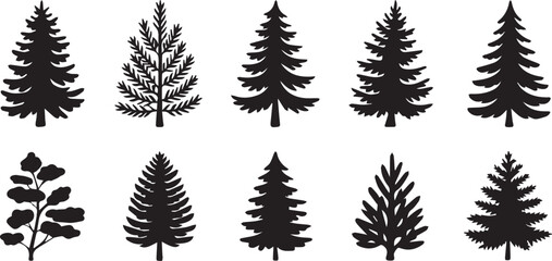 Fototapeta premium Collection of Ten Black and White Tree Silhouettes