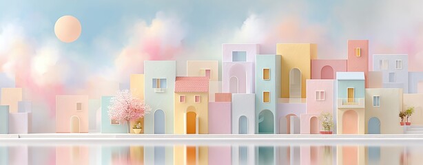 Immersive City Futures visualized in pastel minimalistic style with smooth layered architecture and soft interactive data glows