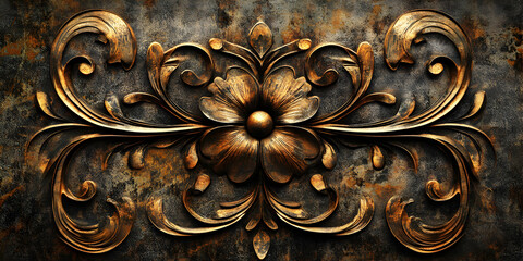Ornate Floral Design with Intricate Bronze Elements and Texture