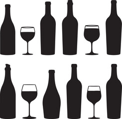Wine Bottle and Glass Silhouettes Collection