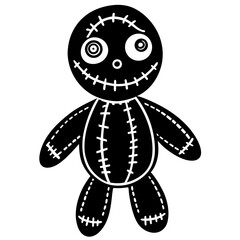 Cute Black and White Stitched Voodoo Doll Illustration