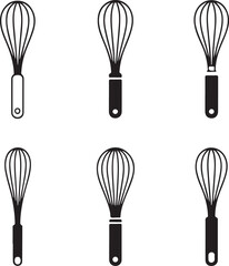 Six Variations of Whisk Icons for Baking and Cooking