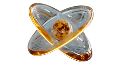 A glowing 3D atom icon with orbiting electrons, representing science and innovation, placed on white --ar 16:9 --v 7.0 --s 750