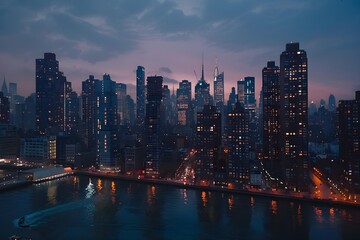 Fototapeta premium City Skylines at Dusk: A stunning cityscape shot during the transition from day to night, with city lights starting to illuminate the skyline