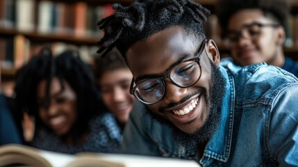 Students engaged in group study session at library during afternoon hours