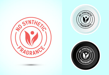 No synthetic fragrance icon design illustration. Synthetic fragrance free label sign symbol in color black and white