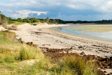 Landscape of Havre de la Vanlée in stormy weather in Normandy, France