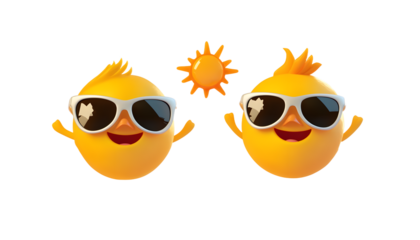 First day of summer element, Sunny characters wearing sunglasses, cheerful and vibrant design, isolated on transparent background