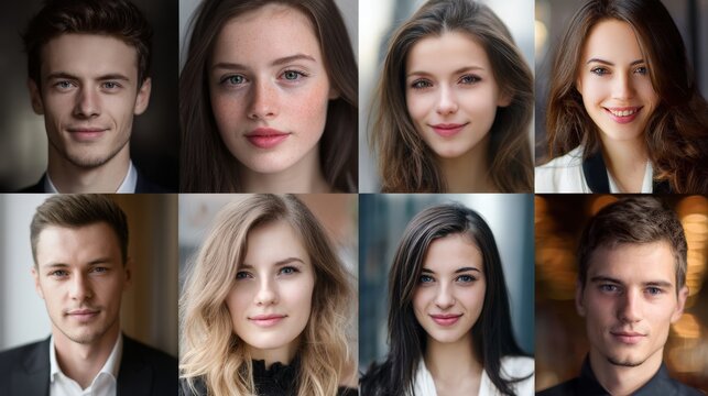 Unique collection of diverse faces representing individuality and character in a modern artistic style with neural connections