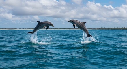 Obraz premium Dolphins leaping out of water