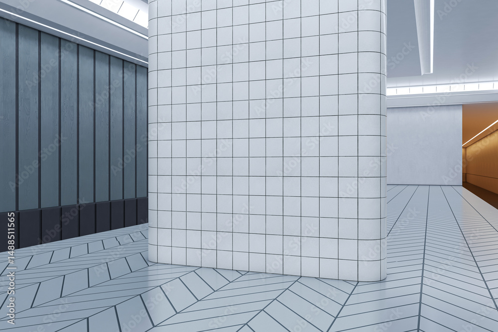 Poster modern tiled curved vertical wall mockup in minimal luxury building interior with clean contemporary