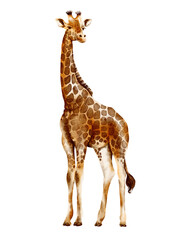 Exotic giraffe wild animal in a watercolor style isolated. Full name of the animal: camelopard. Aquarelle wild animal for background, texture, wrapper pattern or tattoo.