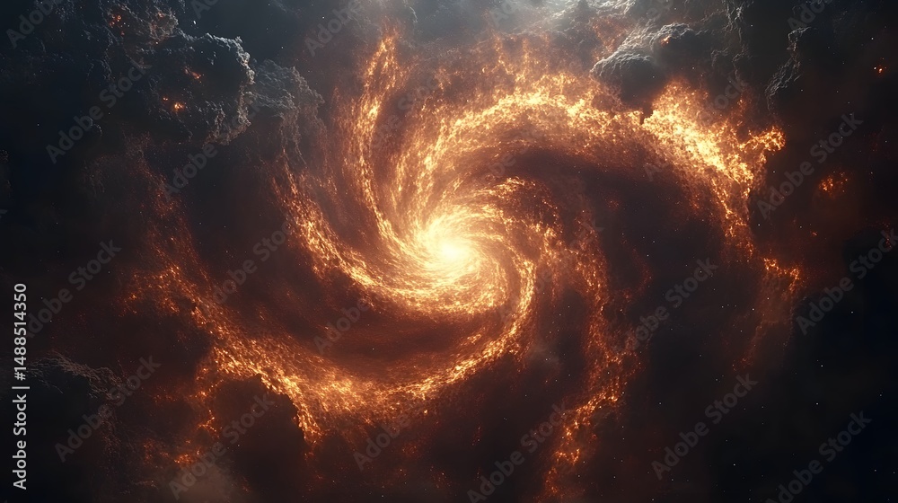 Poster a mesmerizing cosmic vortex explodes with fiery energy, showcasing the universe's immense power. swi