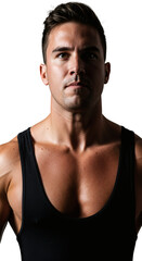 Naklejka premium Portrait of muscular man in tank top fitness model workout bodybuilding gym strength training healthy lifestyle