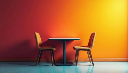 Two empty chairs facing each other across a table, relationship, table