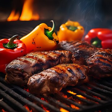 Gegrilltes Fleisch und Paprika mit Grillstreifen