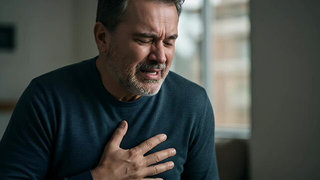A man with heart pain, example for a heart attack or cardiac arrest failure.
