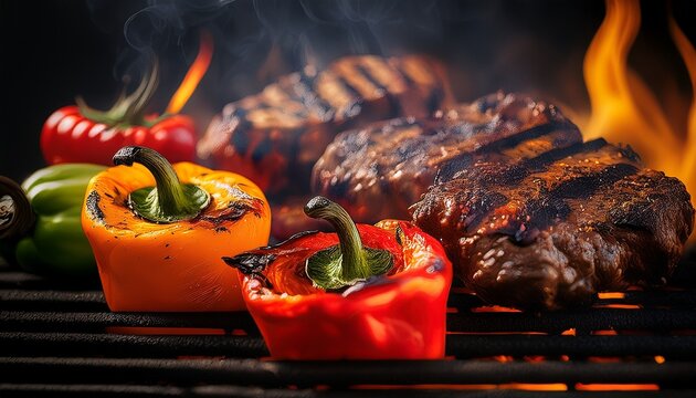 Gegrilltes Fleisch und Paprika mit Grillstreifen