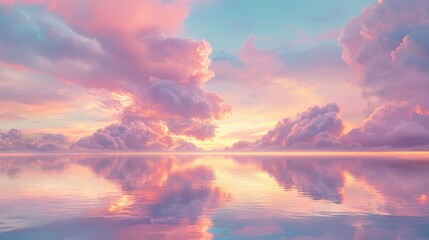 Naklejka premium Enchanted Sky Dreamlike Cloudscape at Sunset Reflection