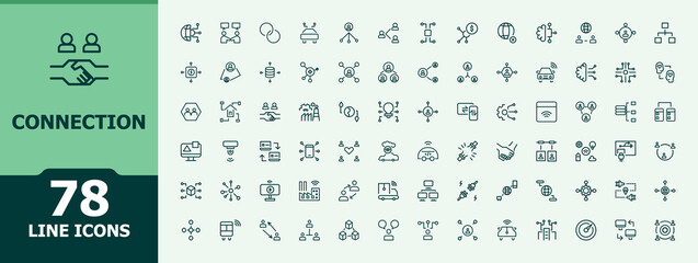 Connection line icon set. Related to network, connect, tech, cyberspace, datum, cyber and more. Minimal icons set. Connect icon pack. Editable vector illustration.