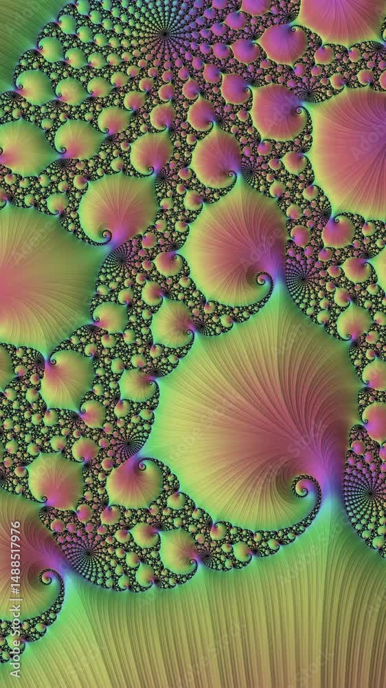 Poster fractal artwork displays a blend of swirling green and red with complex detailing, zoom in	

