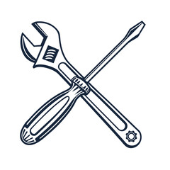 Wrench tool icon vector black on white background. Adobe Illustrator Artwork