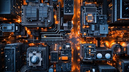 Fototapeta premium Futuristic city grid, aerial view
