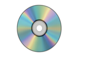 Iridescent compact disc gleaming with rainbow spectrum, highlighting digital media against transparent backdrop