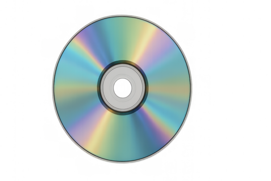 Iridescent compact disc gleaming with rainbow spectrum, highlighting digital media against transparent backdrop - Powered by Adobe