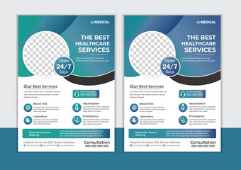 Modern Medical Flyer Template for Health Clinics, 24/7 Medical Service Flyer Template  

