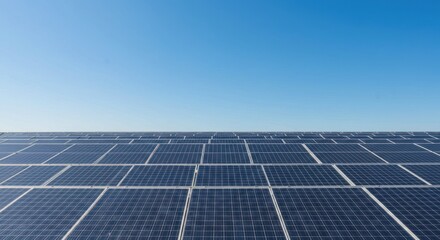 Solar panels under a clear blue sky showing sustainable energy generation.