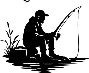 silhouette vector illustration of a father fishing